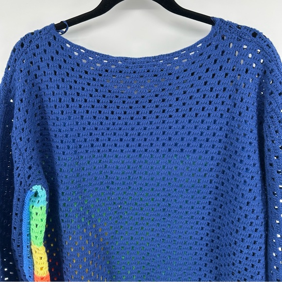 Davi & Dani Rainbow Color Block Open Crochet Knit Sweater Retro Indie Style Sz M - Picture 5 of 7